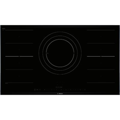 Bosch Logixx PIZ975N17E 90cm Flex Induction Hob in Black with Steel Trim Bosch Logixx PIZ975N17E 90cm Flex Induction Hob in Black with Steel Trim